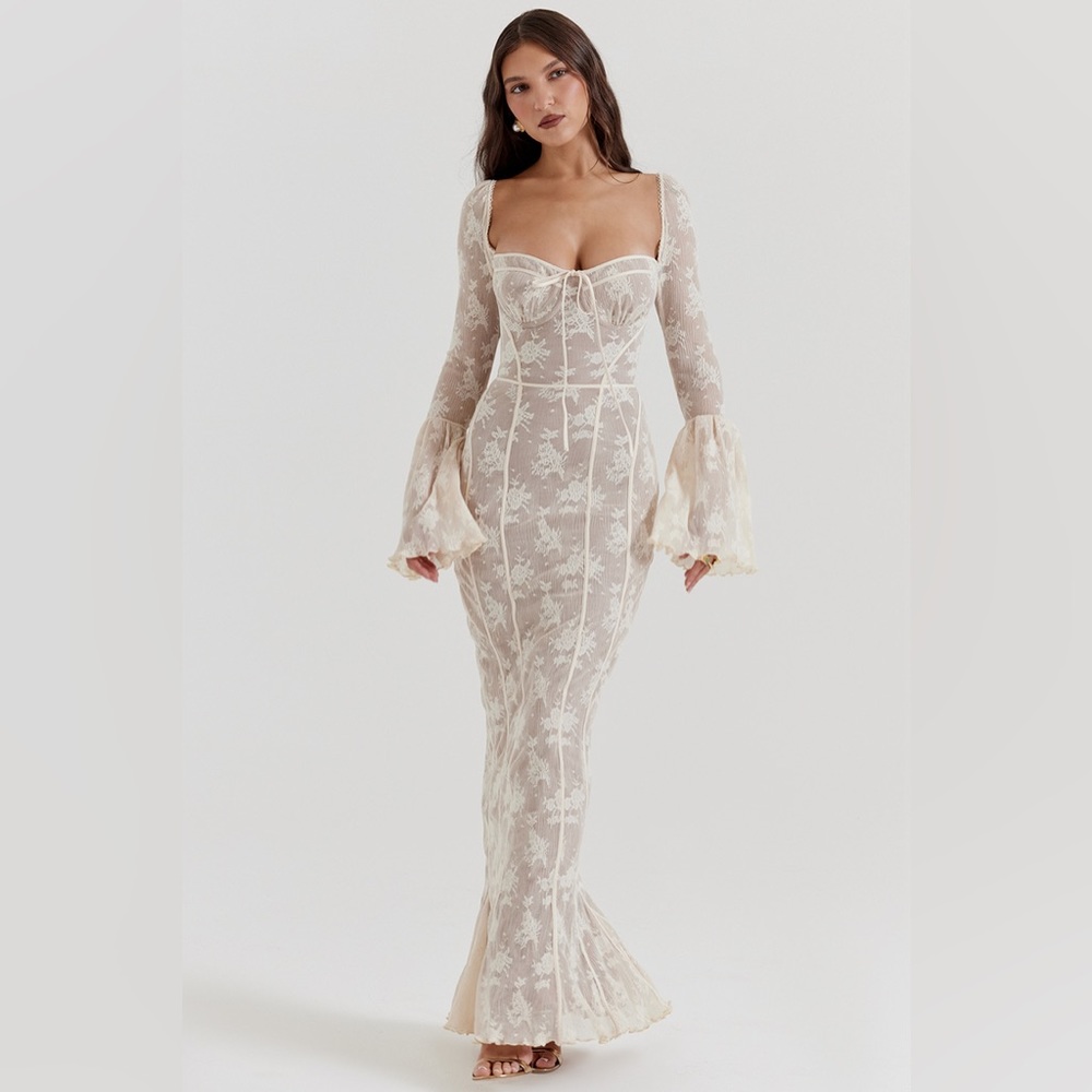 House of CB Delilah Vintage Cream Lace Maxi Dress Regular Cup (A-B-C) Size M